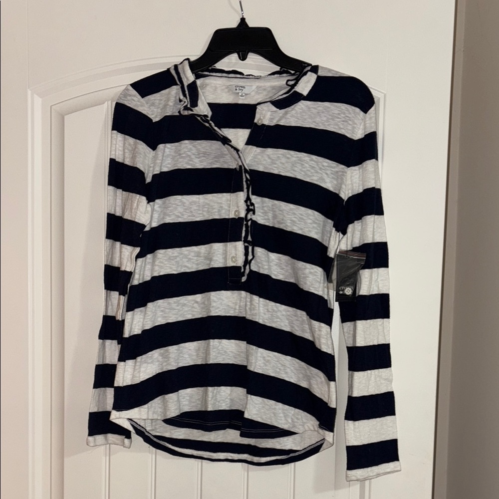Crown & Ivy Blue and White Button Down Shirt Polo Collar